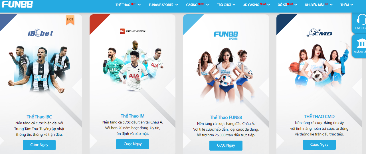 Fun88 Xứng Tầm Nhà Cái Chuyên Cược Thể Thao với hơn 4 Nhà Cung Cấp!